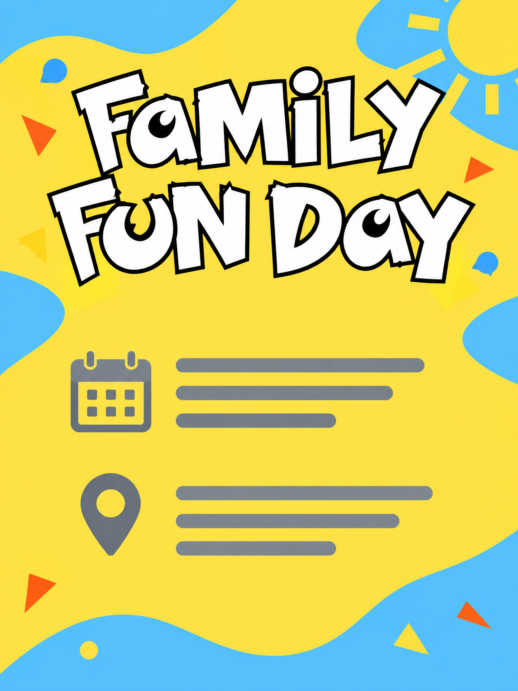 Printable community event flyer with a playful outlined title and clean information area.