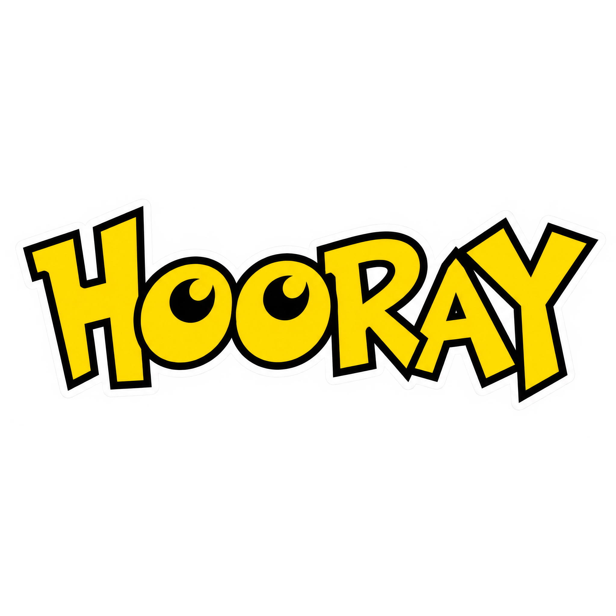 Cute full-color raster sticker word with playful outlined letterforms.