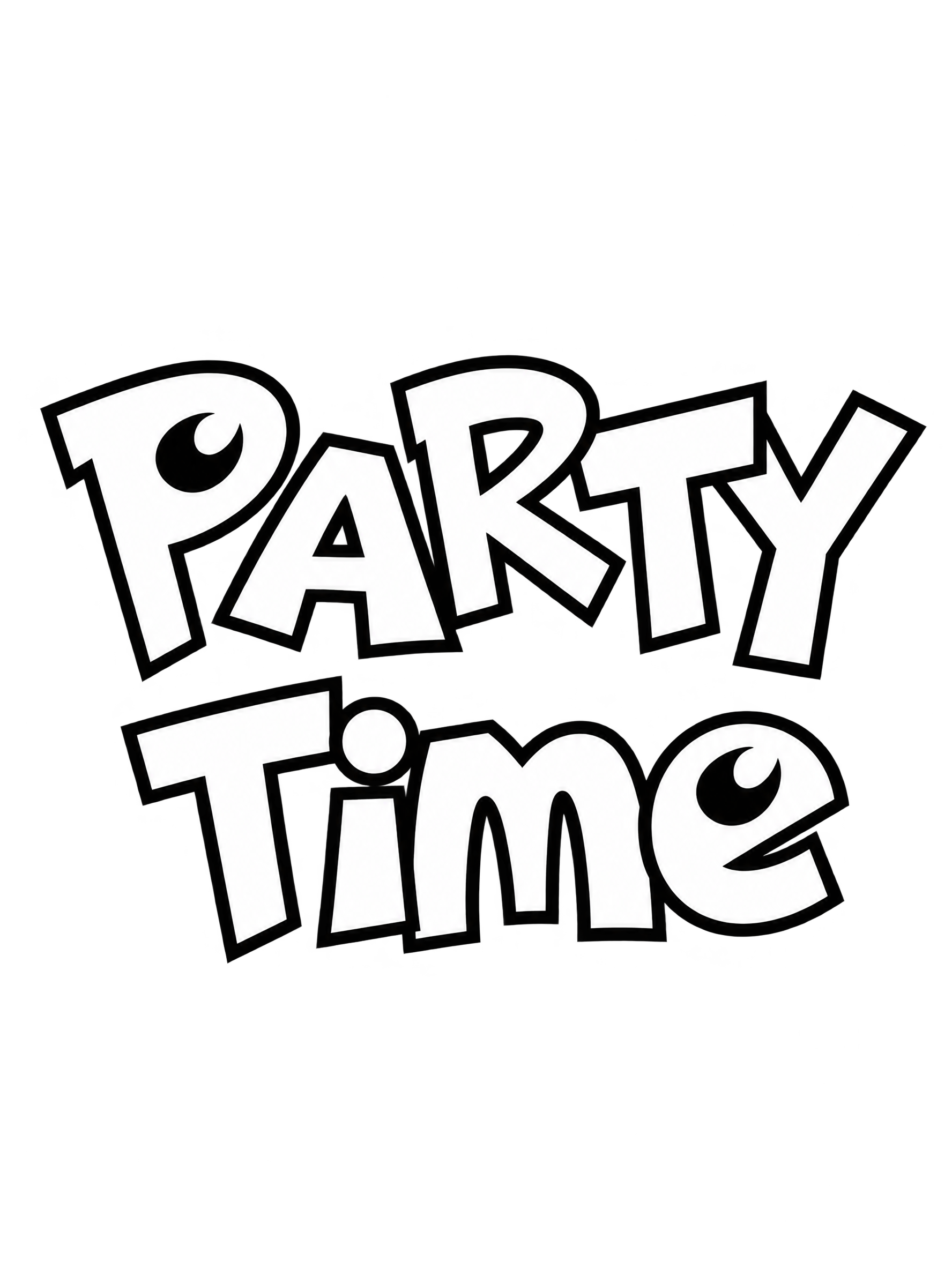 Bouncy black-and-white birthday invitation title arranged in two lines.