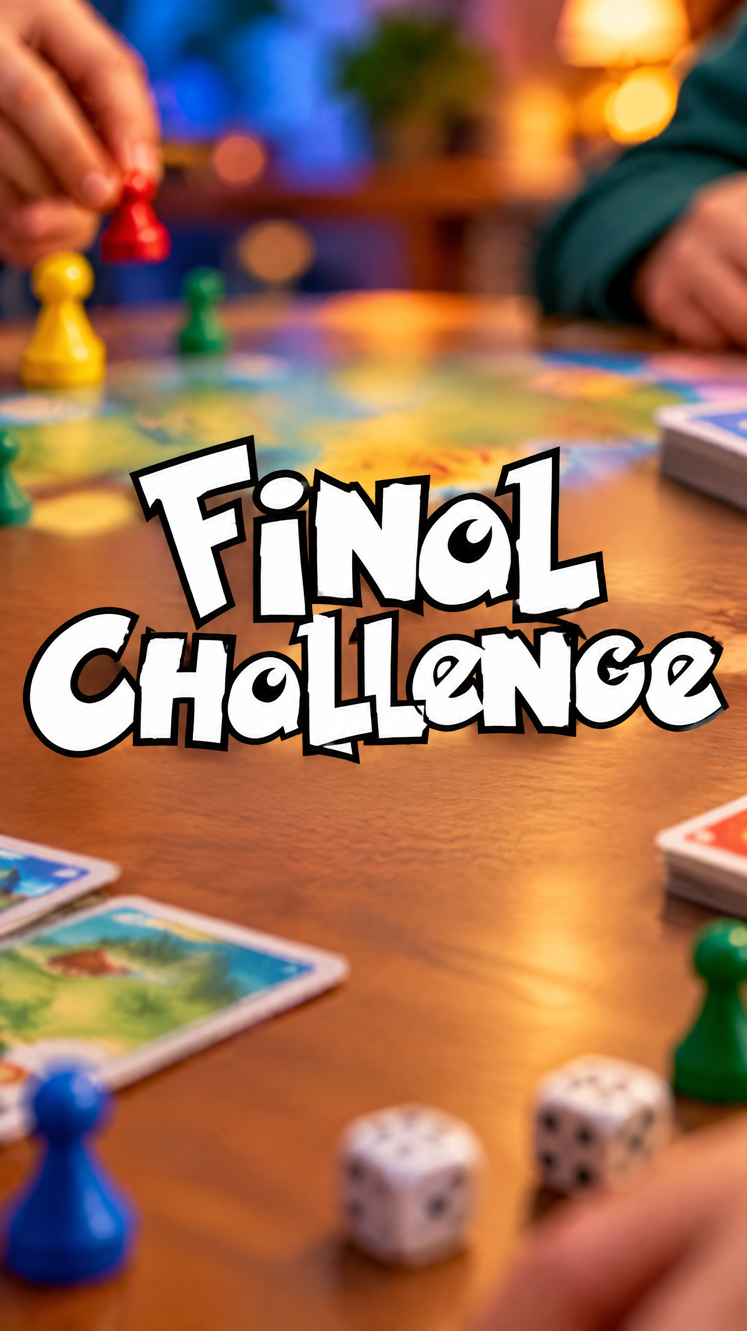 Vertical challenge video cover with chunky outlined lettering over a blurred game-night scene.