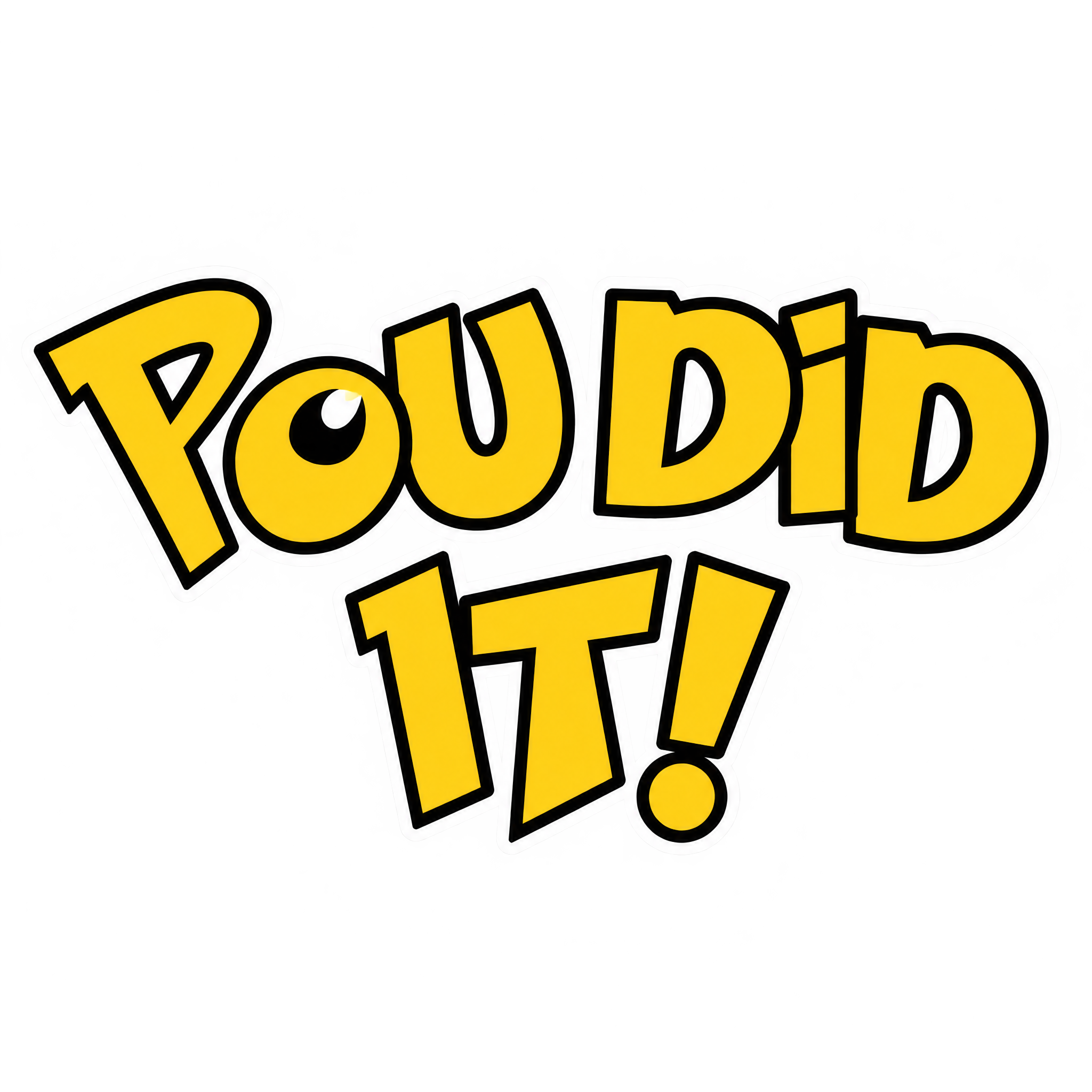 Festive two-line congratulations sticker with lively outlined lettering.