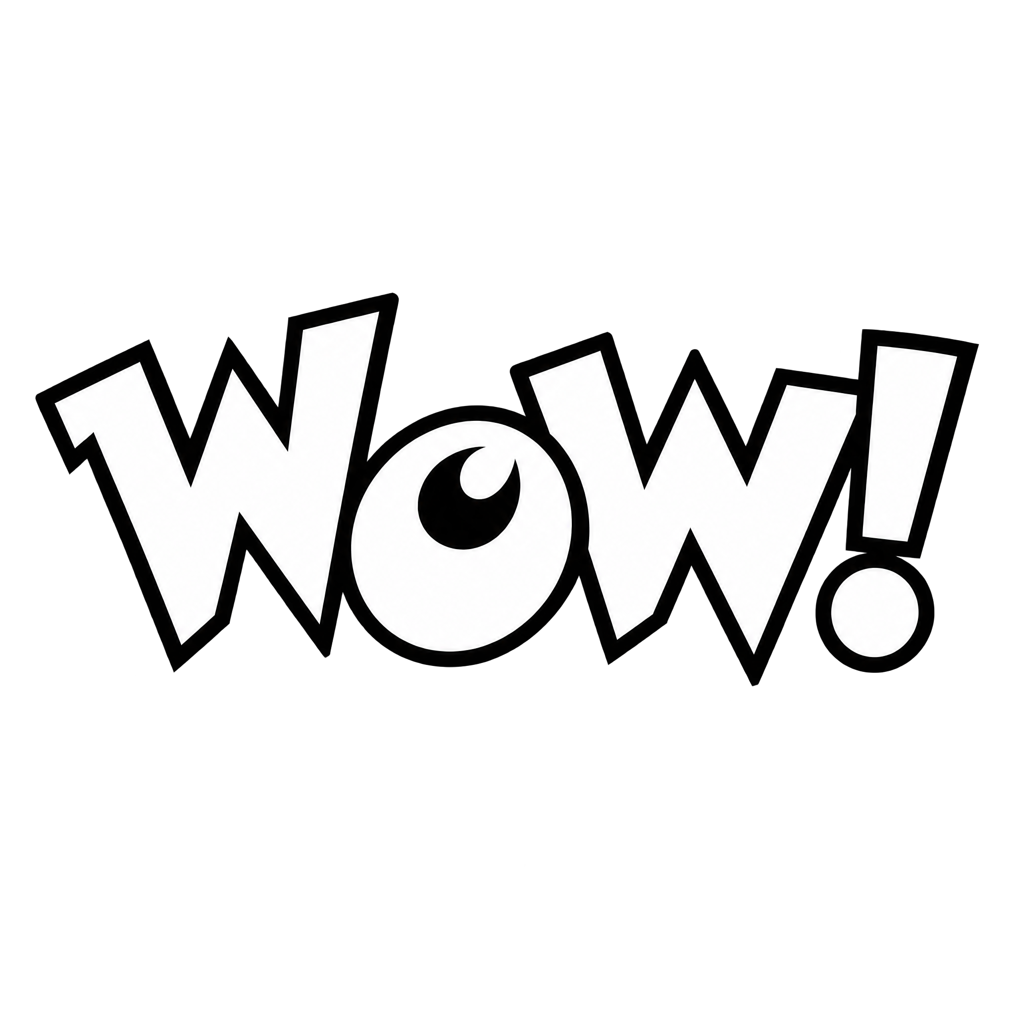 Chunky comic reaction word with bold black outlines and irregular letter shapes.