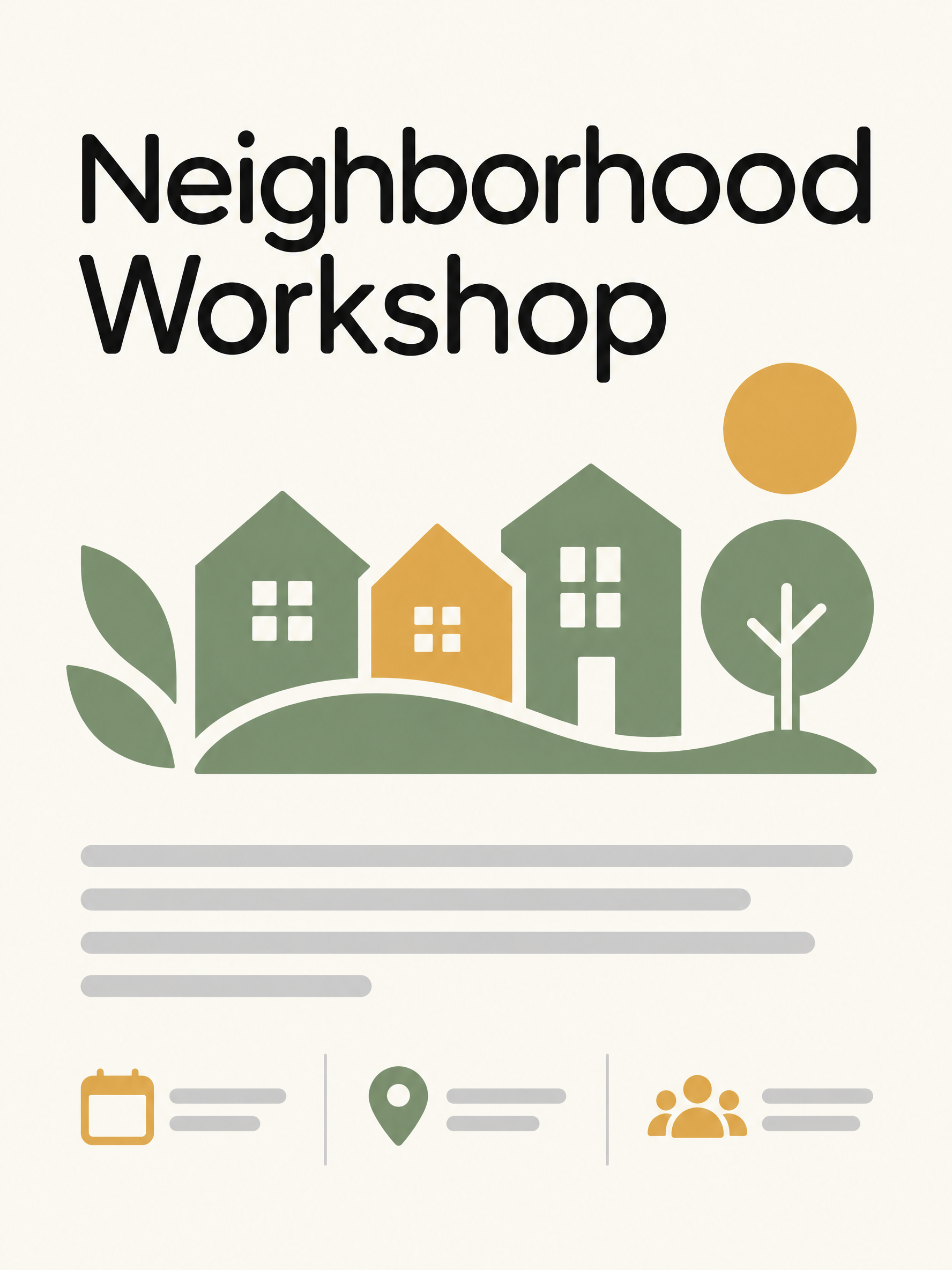 Printable community workshop flyer with clean sans-serif title