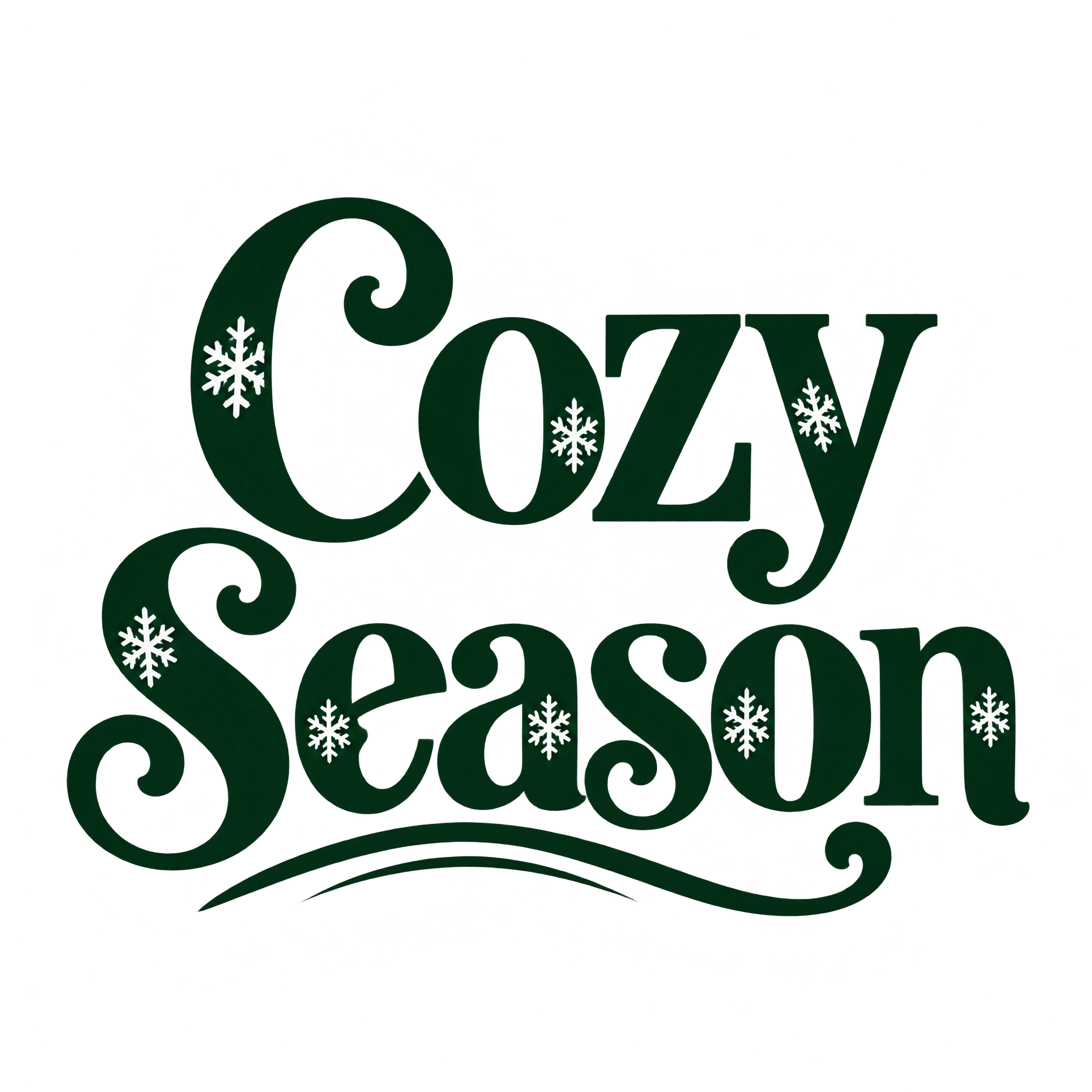 Centered festive T-shirt slogan artwork with bold serif forms and simple snowflakes.