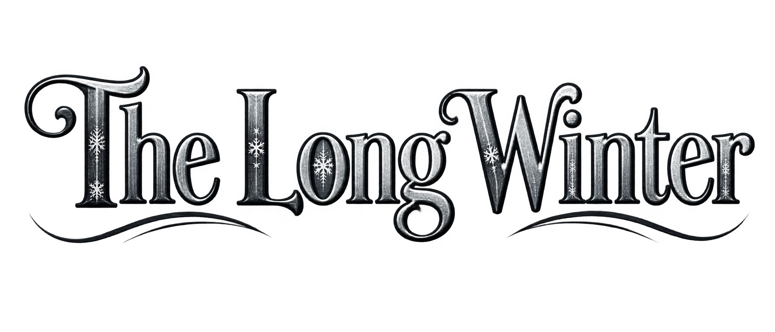 Wide cinematic title lettering with sweeping curves and sparse icy ornament.