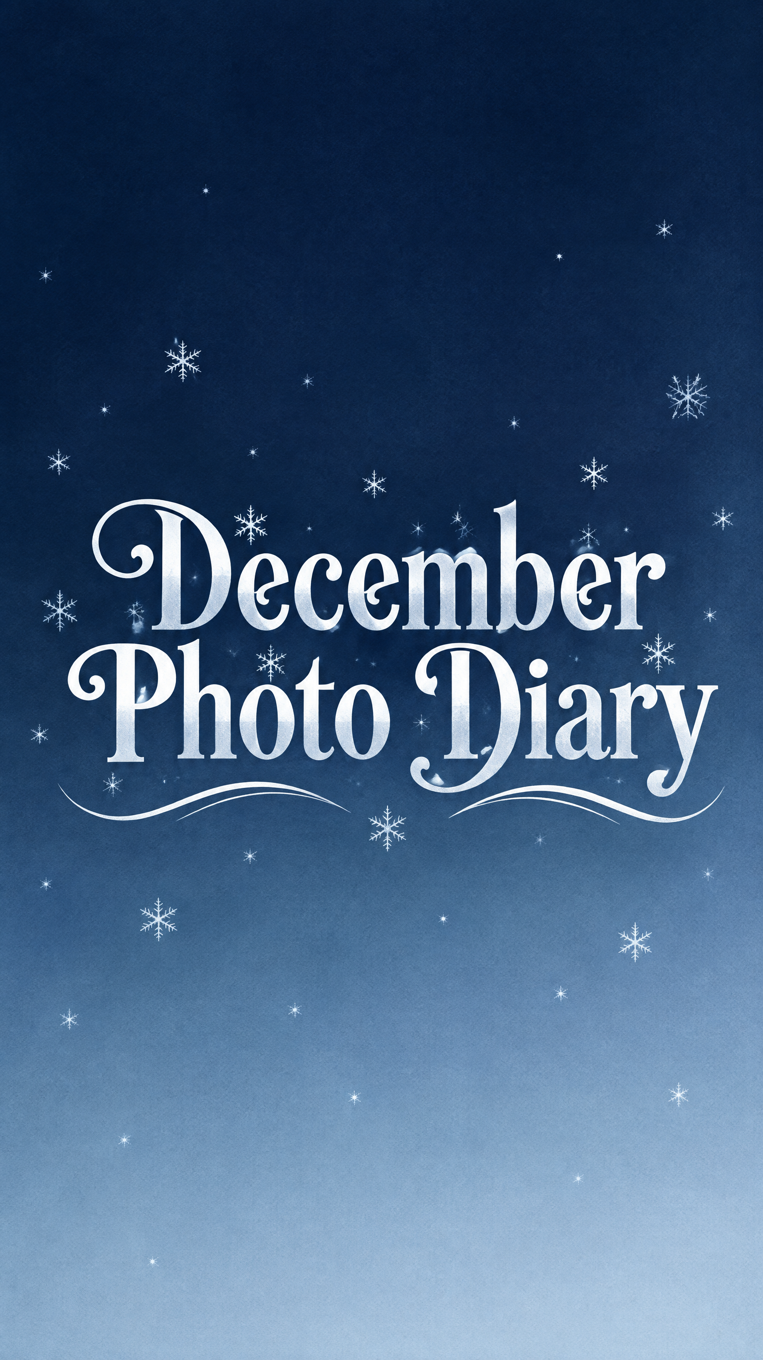 Vertical title slide with decorative serif lettering on a frosted blue gradient.