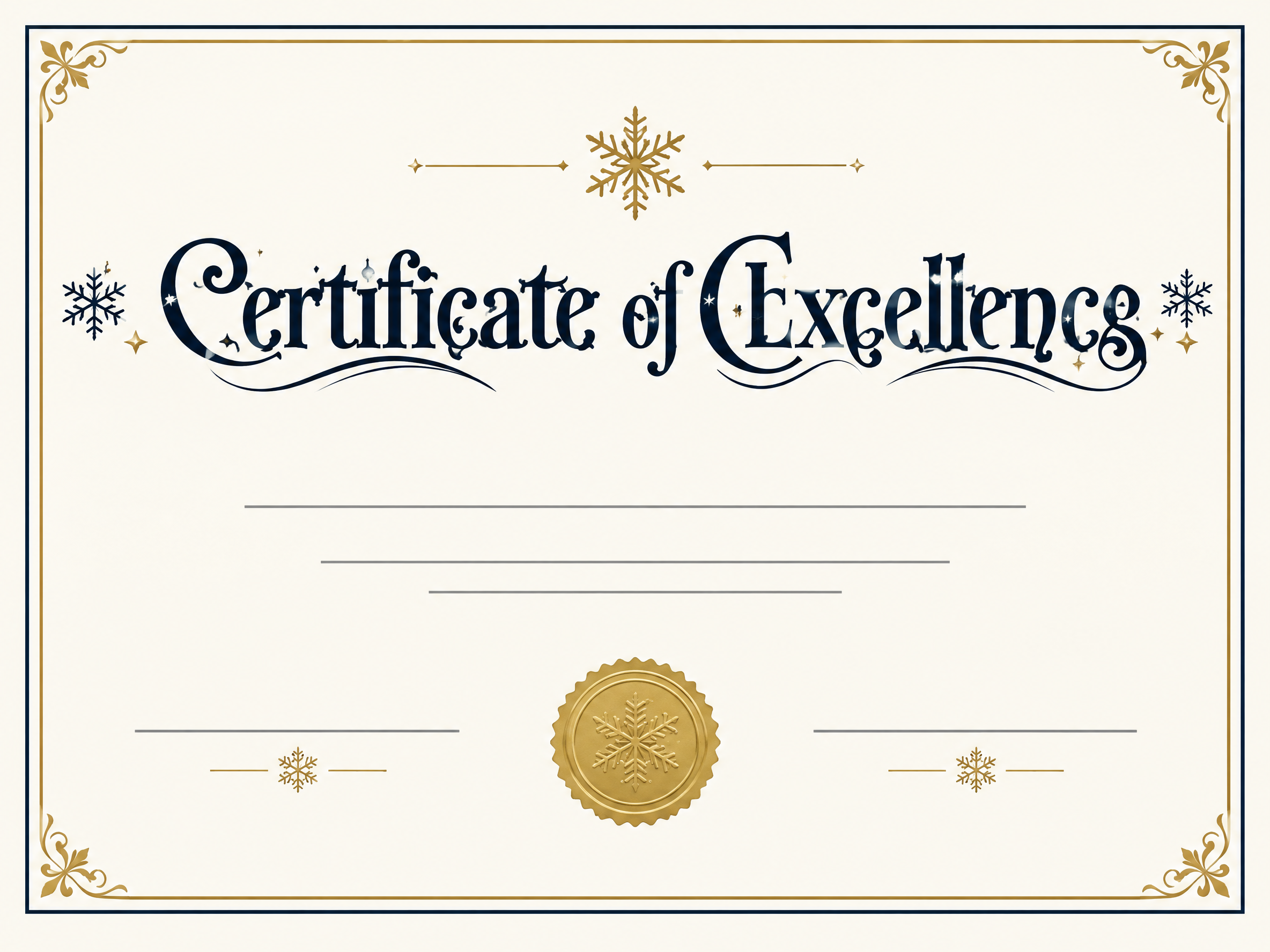 Landscape achievement certificate with ceremonial serif title and winter ornament.